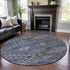 8' Pewter Blue And Gray Geometric Washable Round Rug With UV Protection