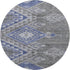 8' Pewter Blue And Gray Geometric Washable Round Rug With UV Protection