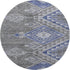 8' Pewter Blue And Gray Geometric Washable Round Rug With UV Protection