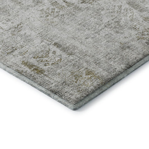 8' Silver Ivory And Beige Floral Washable Round Rug With UV Protection