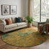 8' Copper Gold And Teal Abstract Washable Round Rug With UV Protection