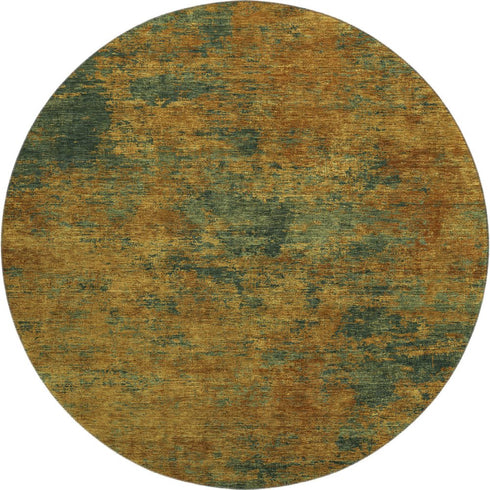 8' Copper Gold And Teal Abstract Washable Round Rug With UV Protection