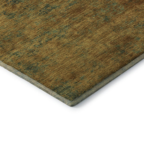 8' Copper Gold And Teal Abstract Washable Round Rug With UV Protection