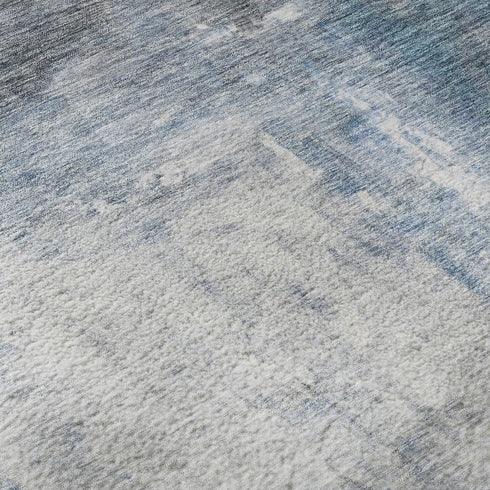5' X 8' Blue Ivory And Gray Abstract Washable Area Rug With UV Protection