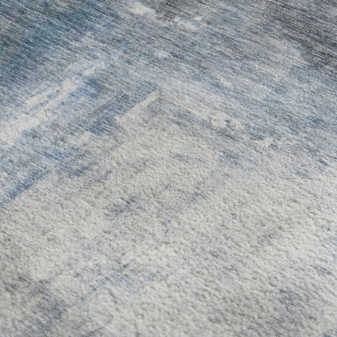 5' X 8' Blue Ivory And Gray Abstract Washable Area Rug With UV Protection