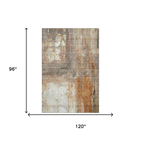 8' X 10' Copper Gray And Ivory Abstract Washable Area Rug With UV Protection
