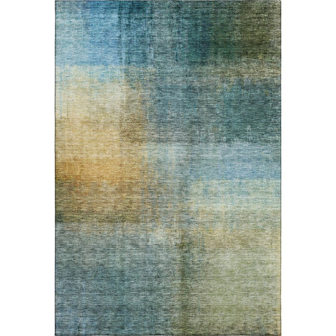 5' X 8' Blue And Brown Abstract Washable Area Rug With UV Protection
