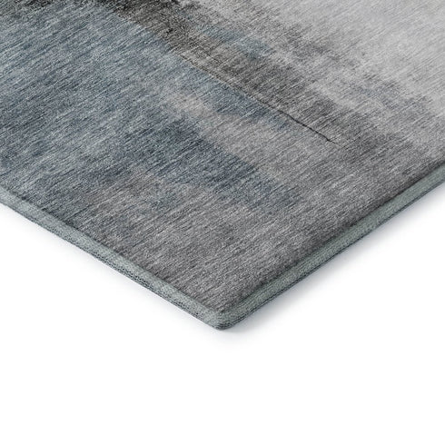 5' X 8' Blue Charcoal And Ivory Abstract Washable Area Rug With UV Protection