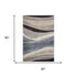 5' X 8' Blue Brown And Taupe Abstract Washable Area Rug With UV Protection