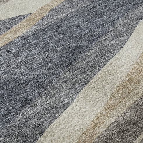 5' X 8' Blue Brown And Taupe Abstract Washable Area Rug With UV Protection