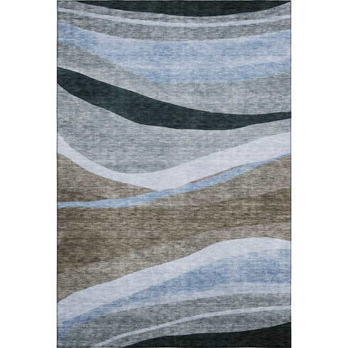 9' X 12' Brown Blue And Silver Abstract Washable Area Rug With UV Protection