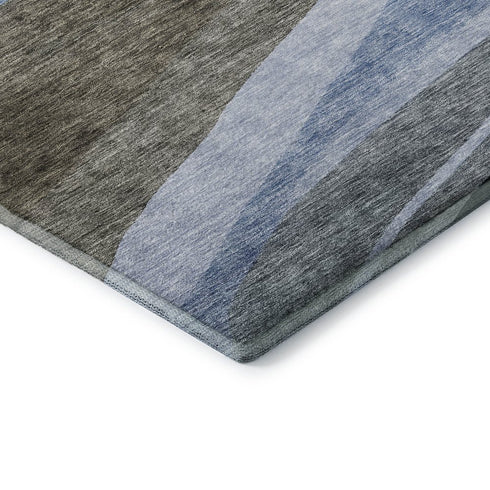 9' X 12' Brown Blue And Silver Abstract Washable Area Rug With UV Protection