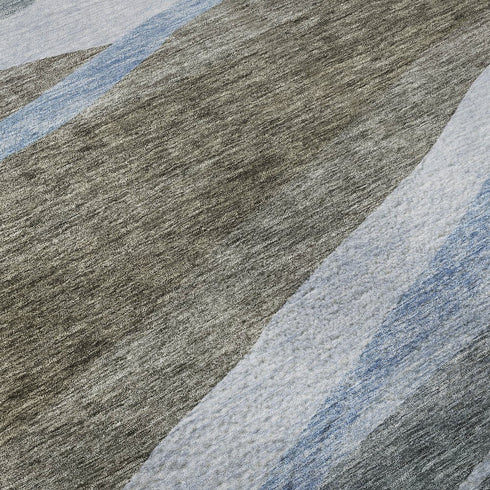 9' X 12' Brown Blue And Silver Abstract Washable Area Rug With UV Protection