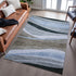 9' X 12' Brown Blue And Silver Abstract Washable Area Rug With UV Protection