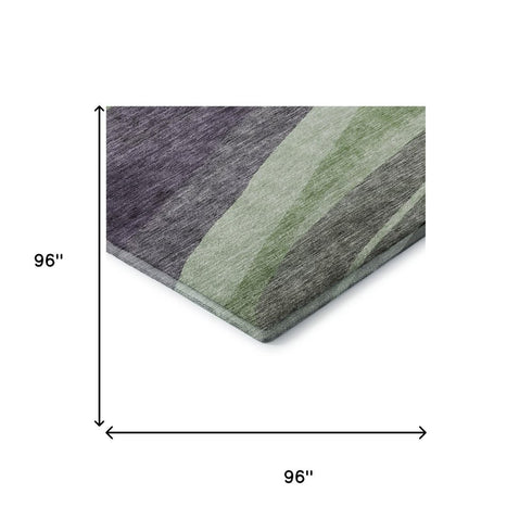 8' Purple Green And Ivory Abstract Washable Round Rug With UV Protection