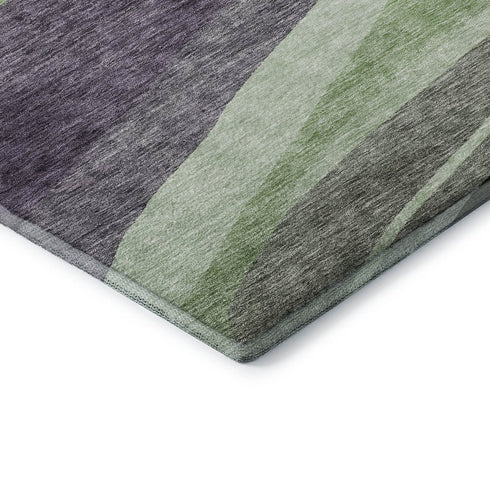 8' Purple Green And Ivory Abstract Washable Round Rug With UV Protection