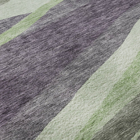 8' Purple Green And Ivory Abstract Washable Round Rug With UV Protection