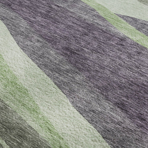 8' Purple Green And Ivory Abstract Washable Round Rug With UV Protection