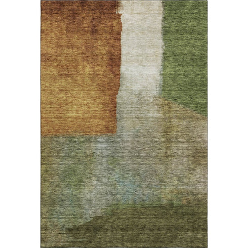 5' X 8' Green Ivory And Brown Abstract Washable Area Rug With UV Protection