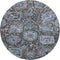 8' Chocolate And Teal Damask Washable Round Rug With UV Protection