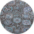 8' Chocolate And Teal Damask Washable Round Rug With UV Protection