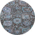 8' Chocolate And Teal Damask Washable Round Rug With UV Protection