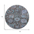 8' Chocolate And Teal Damask Washable Round Rug With UV Protection