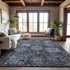 8' X 10' Chocolate And Teal Damask Washable Area Rug With UV Protection