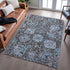 8' X 10' Chocolate And Teal Damask Washable Area Rug With UV Protection