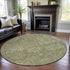 8' Sage And Ivory Damask Washable Round Rug With UV Protection
