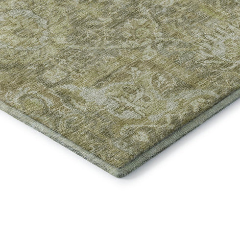 8' Sage And Ivory Damask Washable Round Rug With UV Protection