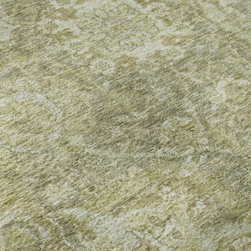 8' Sage And Ivory Damask Washable Round Rug With UV Protection