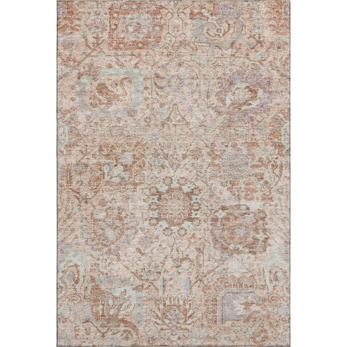 5' X 8' Coral Ivory And Rust Damask Washable Area Rug With UV Protection