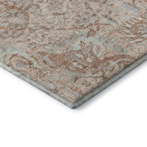 5' X 8' Coral Ivory And Rust Damask Washable Area Rug With UV Protection