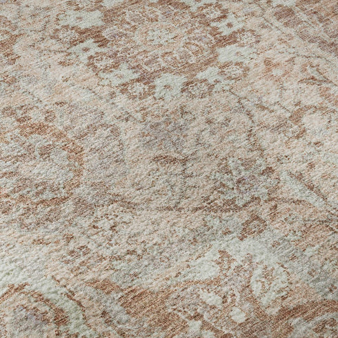 5' X 8' Coral Ivory And Rust Damask Washable Area Rug With UV Protection