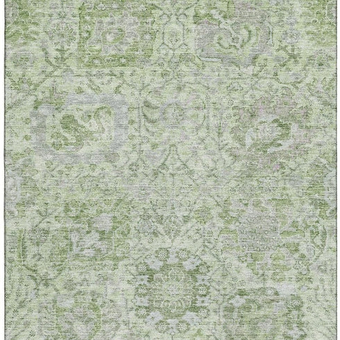 5' X 8' Mint Green Gray And Ivory Damask Washable Area Rug With UV Protection