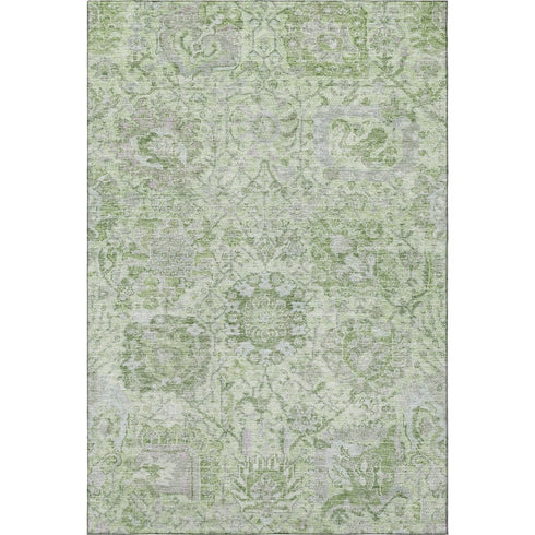 5' X 8' Mint Green Gray And Ivory Damask Washable Area Rug With UV Protection