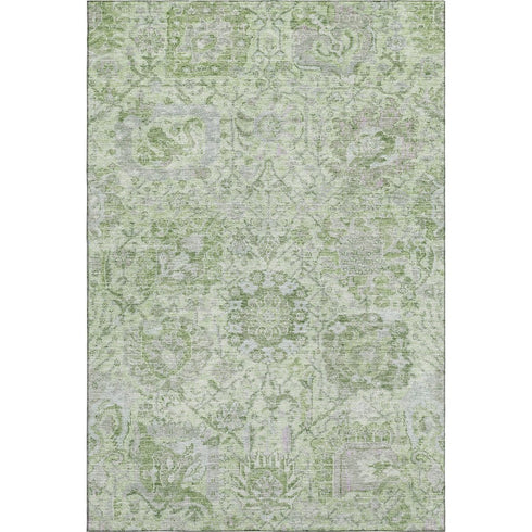 8' X 10' Mint Green Gray And Ivory Damask Washable Area Rug With UV Protection