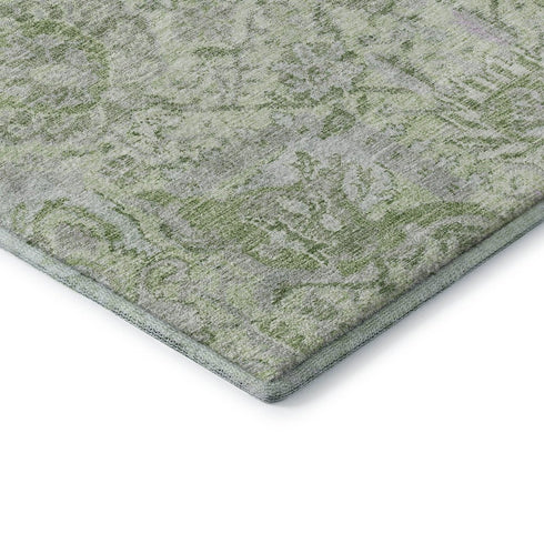 8' X 10' Mint Green Gray And Ivory Damask Washable Area Rug With UV Protection