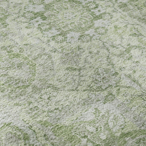 8' X 10' Mint Green Gray And Ivory Damask Washable Area Rug With UV Protection