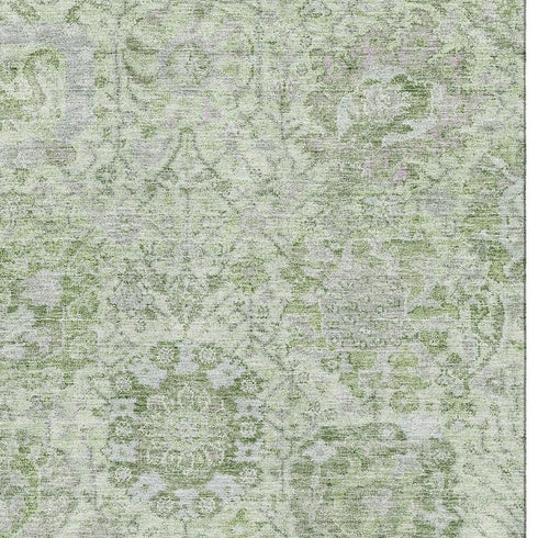 8' X 10' Mint Green Gray And Ivory Damask Washable Area Rug With UV Protection
