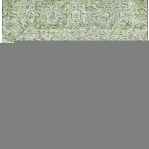 8' X 10' Mint Green Gray And Ivory Damask Washable Area Rug With UV Protection