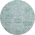 8' Teal Gray And Ivory Damask Washable Round Rug With UV Protection
