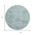 8' Teal Gray And Ivory Damask Washable Round Rug With UV Protection