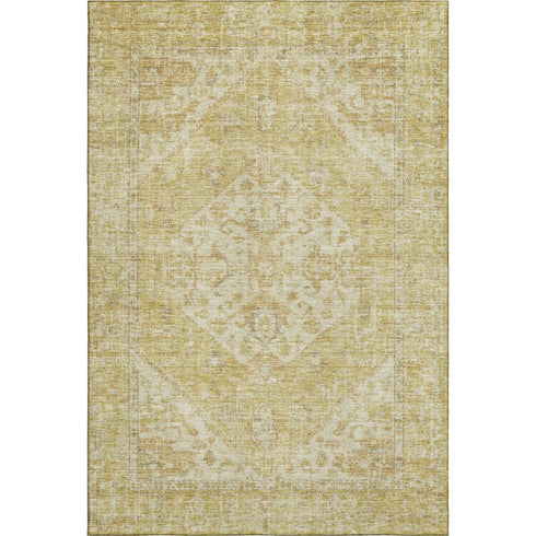 9' X 12' Gold And Beige Medallion Washable Area Rug With UV Protection