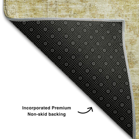 9' X 12' Gold And Beige Medallion Washable Area Rug With UV Protection