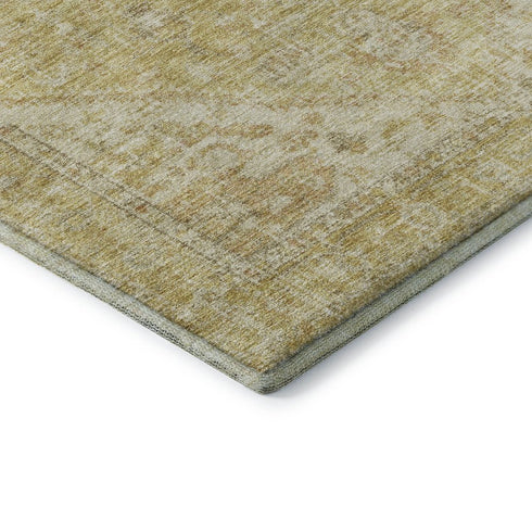 9' X 12' Gold And Beige Medallion Washable Area Rug With UV Protection