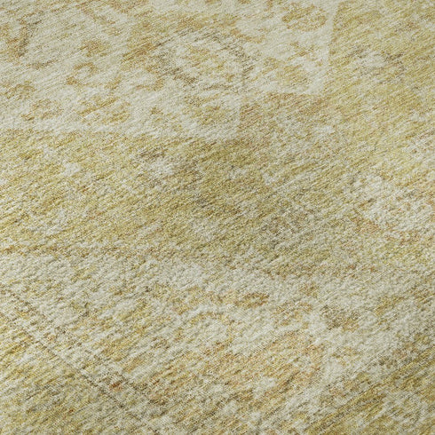 9' X 12' Gold And Beige Medallion Washable Area Rug With UV Protection