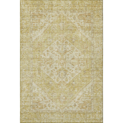 9' X 12' Gold And Beige Medallion Washable Area Rug With UV Protection