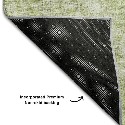 8' Sage And Beige Medallion Washable Round Rug With UV Protection